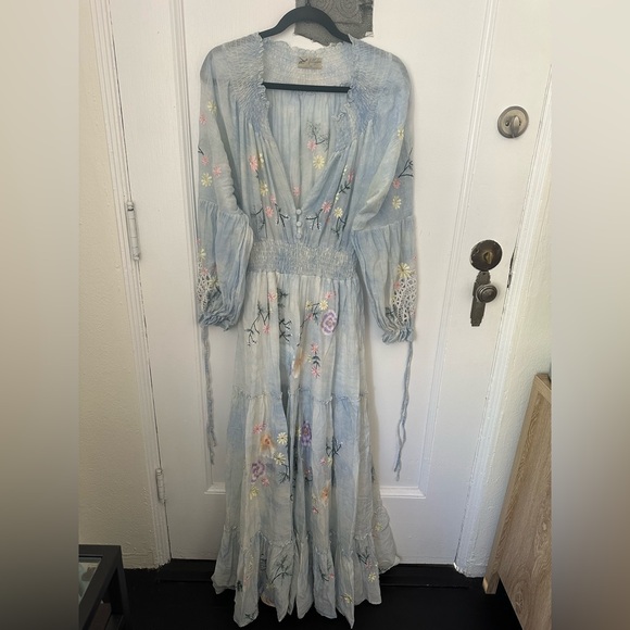 Fillyboo Dresses & Skirts - Fillyboo Light Blue Floral Embroidered Maxi Dress